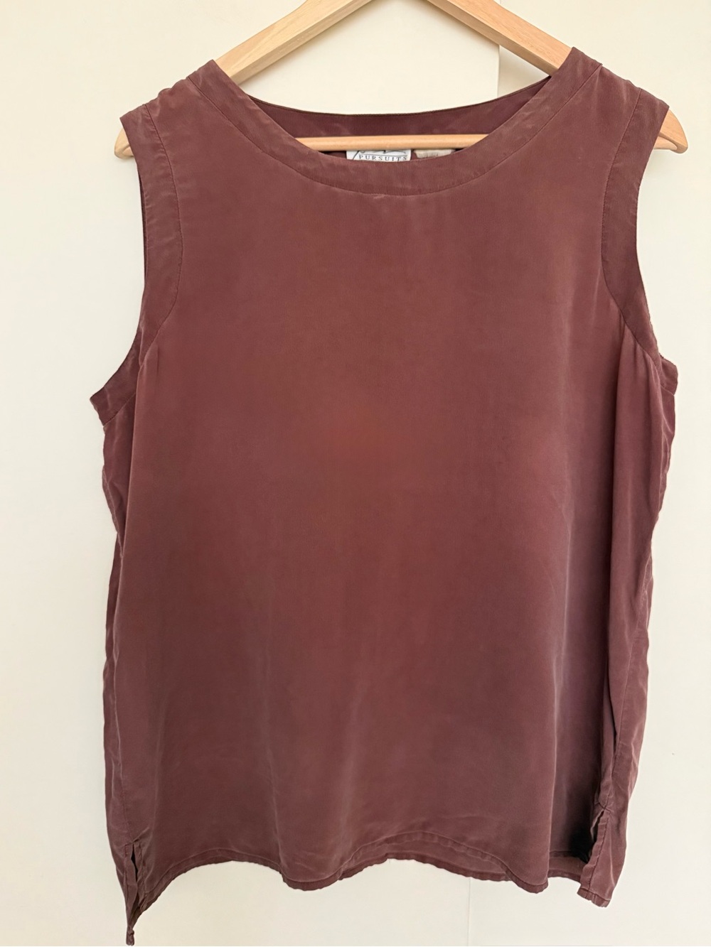 Vintage 80s Sandwashed Silk Minimalist Scoop Tank Top in Cocoa Brown L/XL EUC